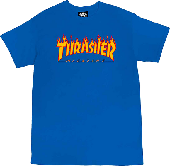 Thrasher Flame T-Shirt - Size: LARGE Royal Blue