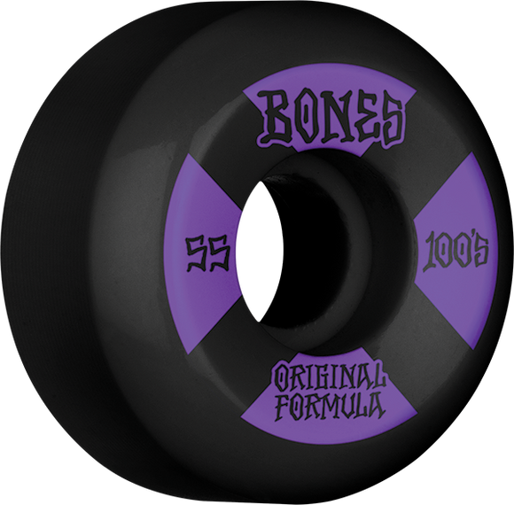 Bones Wheels 100'S Og V5 #4 55mm Black W/Pur Skateboard Wheels (Set of 4)