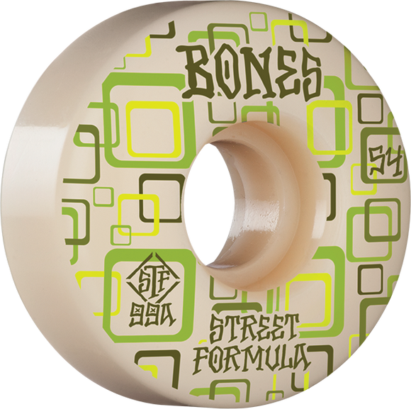 Bones Wheels STF V3 Retros 54mm 99a White/Green Skateboard Wheels (Set of 4)
