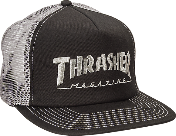 Thrasher Mag Logo Emb Mesh Skate Skate HAT - Adjustable Black/Sil  