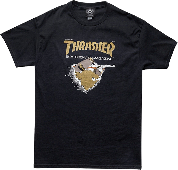 Thrasher First Cover T-Shirt - Size: MEDIUM Black/Gold