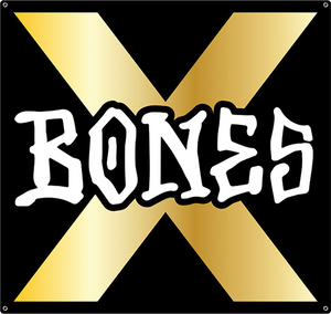 Bones Wheels X Logo Banner 36"x34" Black/White/Gold