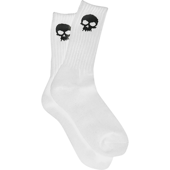 Zero Skull Crew Socks - White/Black - Single Pair 
