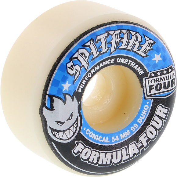 Spitfire F4 99a Conical Full 54mm White/Blue Skateboard Wheels (Set of 4)