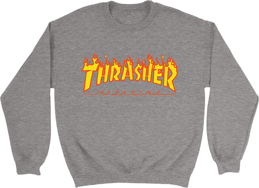 Thrasher Flame Logo Crew Sweatshirt - X-LARGE Heather Grey