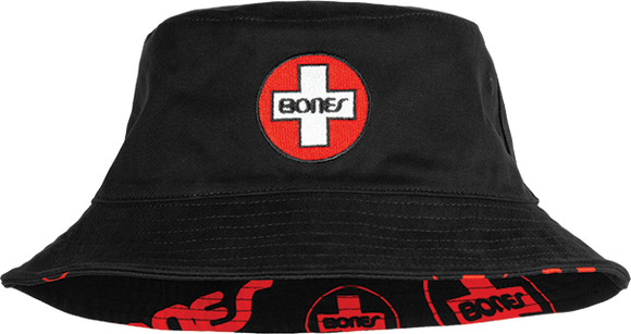 Bones Wheels Bearings Swiss Reversible Bucket Skate HAT - Black/Red 