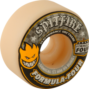 Spitfire F4 99a Conical 53mm White W/Yellow & Black Skateboard Wheels (Set of 4)