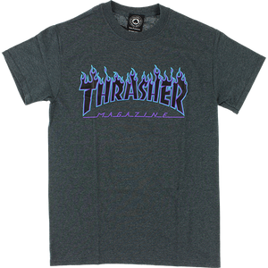 Thrasher Flame T-Shirt - Size: MEDIUM Dk.Grey Heather/Blue