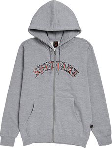Spitfire Old E Emb Zip Hooded Sweatshirt - MEDIUM Grey Heather/Red/White