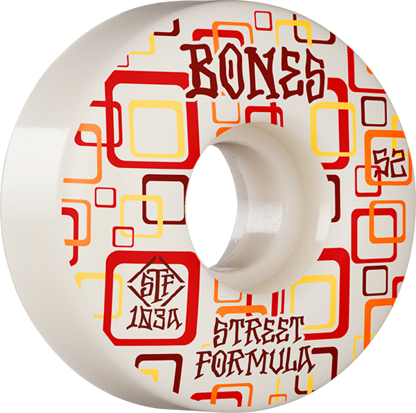 Bones Wheels STF V3 Retros 52mm 103a White/Red Skateboard Wheels (Set of 4)