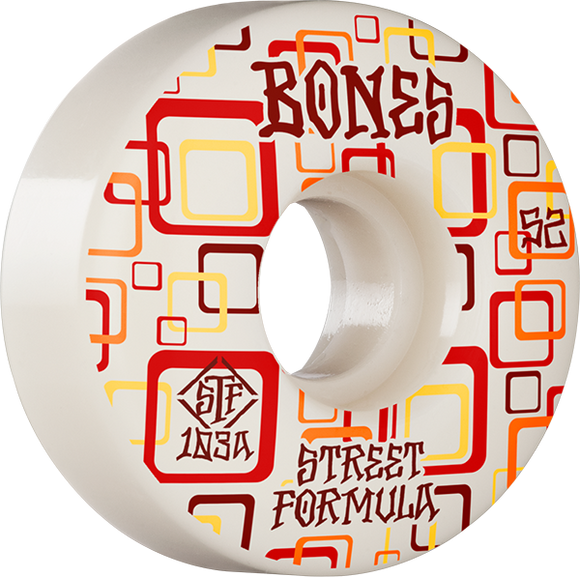 Bones Wheels STF V3 Retros 52mm 103a White/Red Skateboard Wheels (Set of 4)