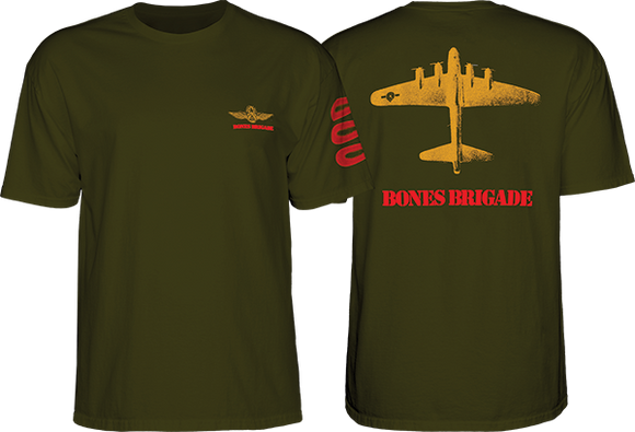 Bones Wheels Brigade Bomber T-Shirt - Size: SMALL Military Green