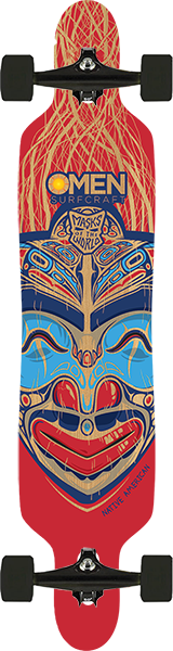 Omen Native American Mask Drop Through W/Flex Complete Skateboard -9.12x41.5 
