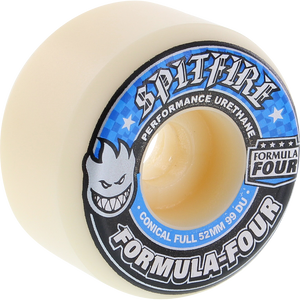 Spitfire F4 99a Conical Full 52mm White W/Blue Skateboard Wheels (Set of 4)