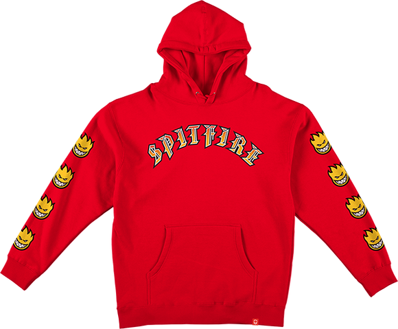 Spitfire Old E Bh Fill Sleeve Hooded Sweatshirt - MEDIUM Scarlet/Gold