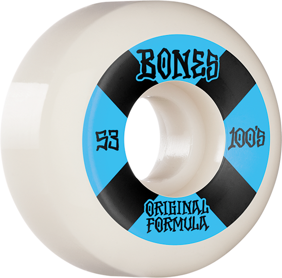 Bones Wheels 100'S Og V5 #4 53mm White W/Blu Skateboard Wheels (Set of 4)
