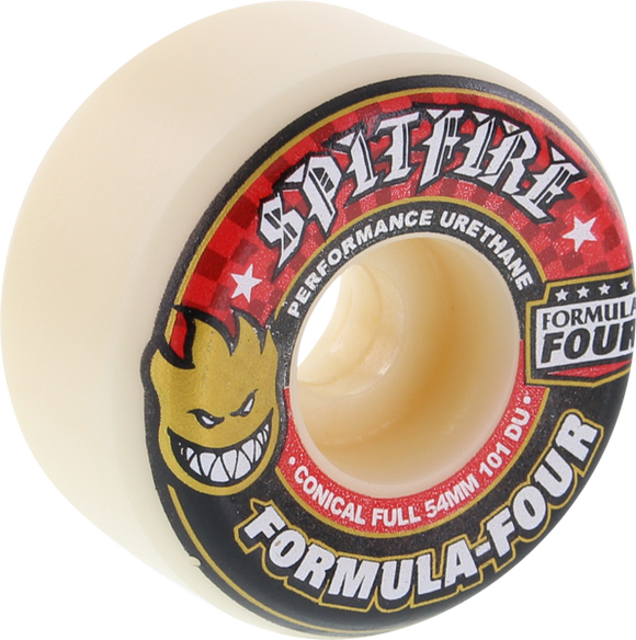 Spitfire F4 101a Conical Full 54mm White W/Red Skateboard Wheels (Set of 4)