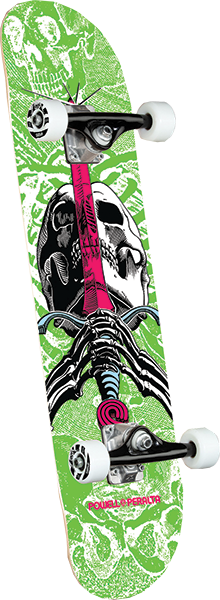 Powell Peralta Skull And Sword Complete Skateboard -7.5 White/Green 