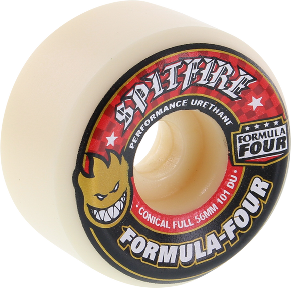 Spitfire F4 101a Conical Full 56mm White W/Red Skateboard Wheels (Set of 4)