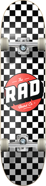 Rad Checker Complete Skateboard -7.5 White/Black W/Red 